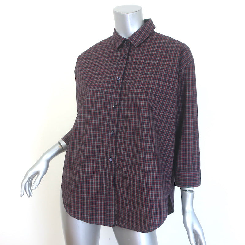 Heather Harlan Plaid Swing Shirt Navy/Red Cotton Size Extra Small