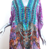 Camilla Lace-Up Kaftan Ombre Snake Print Embellished Chiffon One Size Maxi Dress