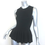 Veronica Beard Arago Peplum Top Black Ribbed Knit Size Small