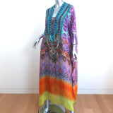 Camilla Lace-Up Kaftan Ombre Snake Print Embellished Chiffon One Size Maxi Dress