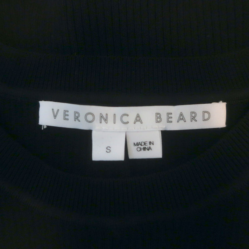 Veronica Beard Arago Peplum Top Black Ribbed Knit Size Small