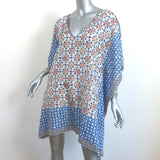 Tory Burch Cover-Up Tunic Dress Cream/Blue Printed Silk Size Medium/Large