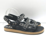 Chanel CC Chain-Trimmed Slingback Sandals Black Leather Size 39 C