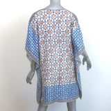 Tory Burch Cover-Up Tunic Dress Cream/Blue Printed Silk Size Medium/Large