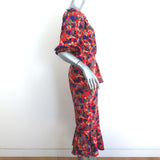 Saloni Olivia Wrap-Effect Midi Dress Red Floral Print Silk Size 4