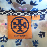 Tory Burch Cover-Up Tunic Dress Cream/Blue Printed Silk Size Medium/Large