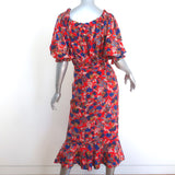 Saloni Olivia Wrap-Effect Midi Dress Red Floral Print Silk Size 4