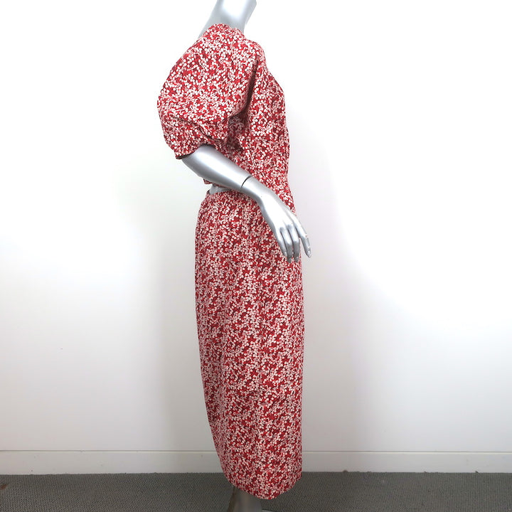 Apiece Apart One Shoulder Midi Dress Palma Red Floral Print Cotton Size Large