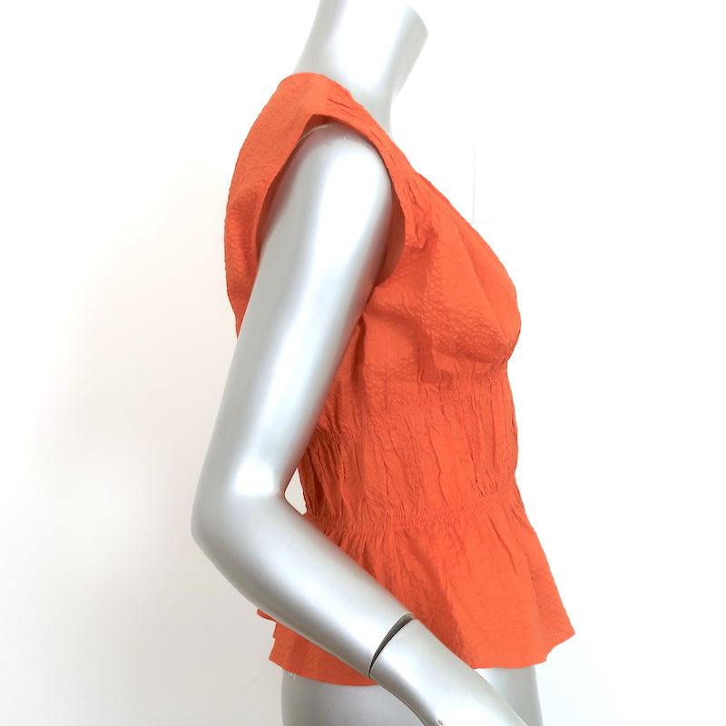 FRAME Ruched V-Neck Blouse Orange Cotton Size Small Sleeveless Top NEW