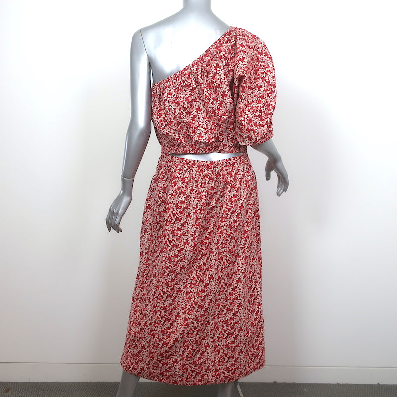 Apiece Apart One Shoulder Midi Dress Palma Red Floral Print Cotton Size Large