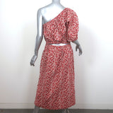 Apiece Apart One Shoulder Midi Dress Palma Red Floral Print Cotton Size Large