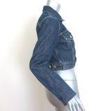 Helmut Lang Unisex Cropped Denim Trucker Jacket Dark Blue Cotton Size Small