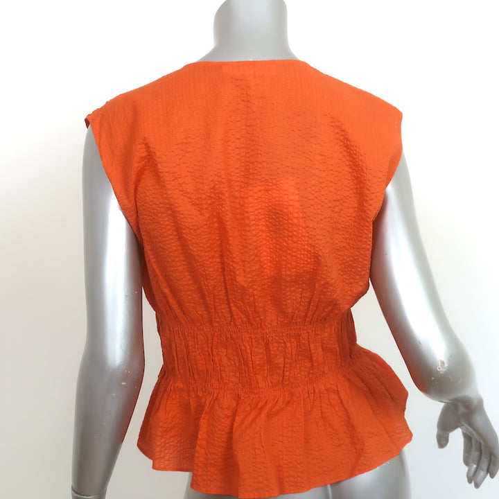 FRAME Ruched V-Neck Blouse Orange Cotton Size Small Sleeveless Top NEW