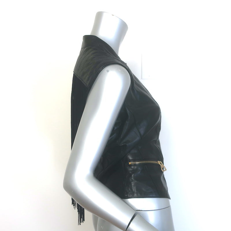 Ki6? Who Are You? Fringe Leather Vest Black Size 42