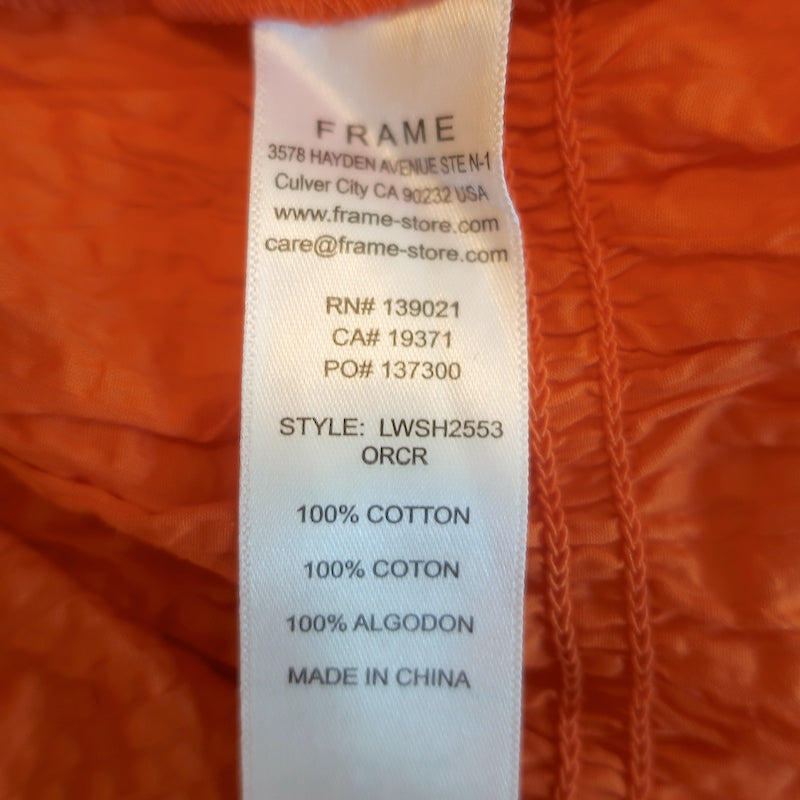 FRAME Ruched V-Neck Blouse Orange Cotton Size Small Sleeveless Top NEW