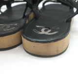 Chanel CC Chain-Trimmed Slingback Sandals Black Leather Size 39 C