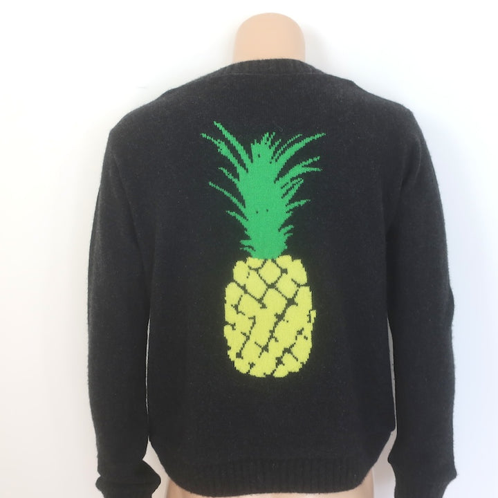 The Elder Statesman Pineapple Intarsia Sweater Charcoal Size Small