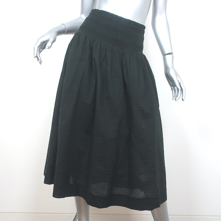 AYR Puff Sleeve Top &amp; Midi Skirt Set Black Crinkled Cotton Size Large