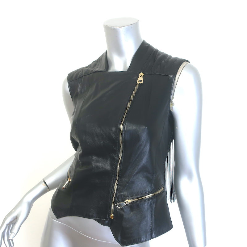 Ki6? Who Are You? Fringe Leather Vest Black Size 42