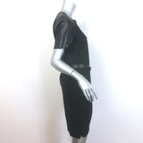 Derek Lam Leather-Sleeve Belted Shift Dress Black Virgin Wool Size US 4