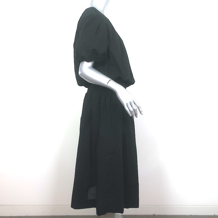 AYR Puff Sleeve Top &amp; Midi Skirt Set Black Crinkled Cotton Size Large