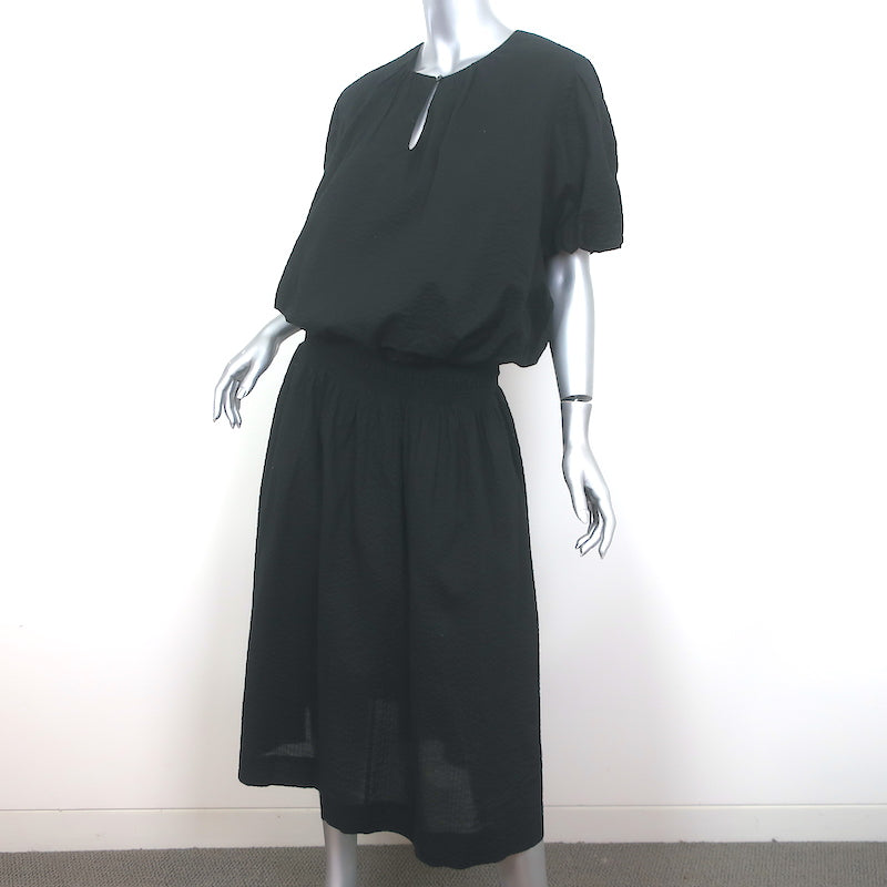 AYR Puff Sleeve Top &amp; Midi Skirt Set Black Crinkled Cotton Size Large