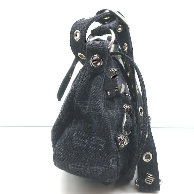 Balenciaga Le Cagole Small Shoulder Bag Black BB Monogram Denim