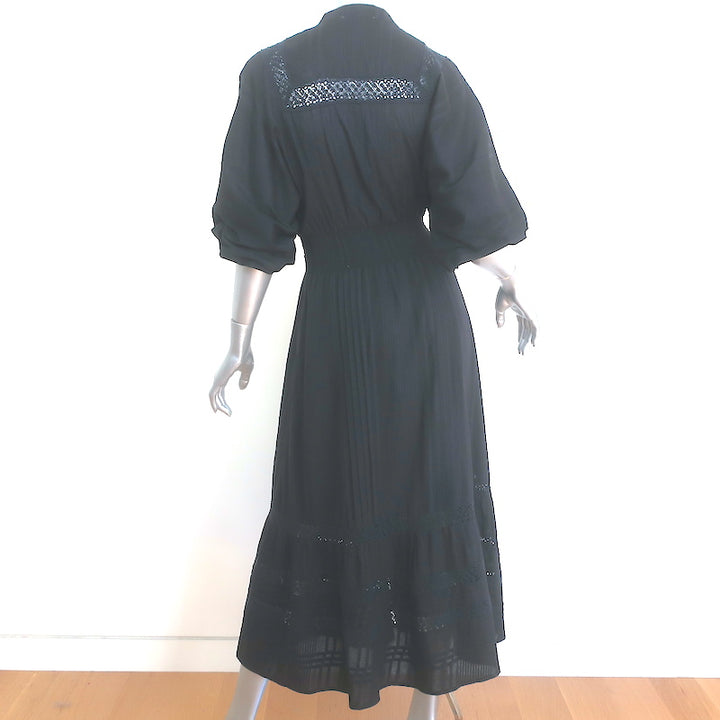 Cleobella Bijou Button-Front Midi Dress Black Lace-Trim Cotton Size Extra Small