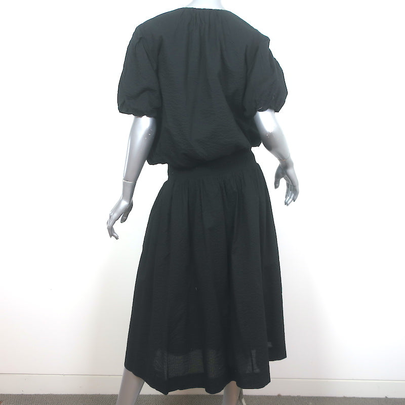 AYR Puff Sleeve Top &amp; Midi Skirt Set Black Crinkled Cotton Size Large