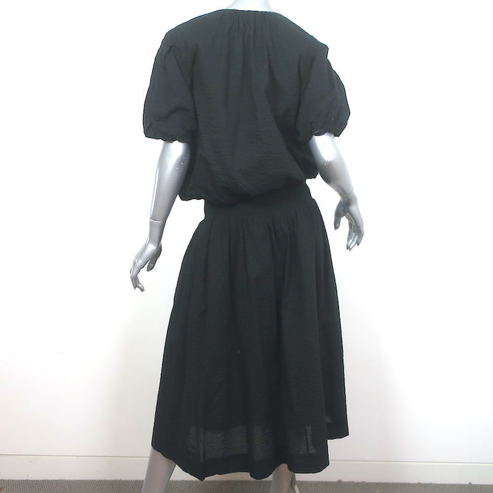 AYR Puff Sleeve Top &amp; Midi Skirt Set Black Crinkled Cotton Size Large