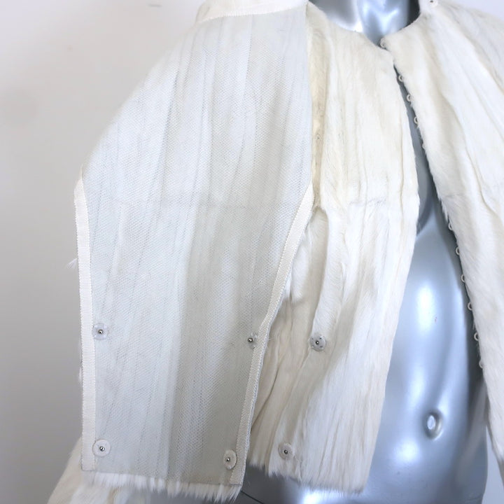 Valentino Flap-Front Goat Fur Jacket Cream Size 38