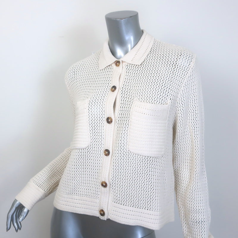 La Ligne Jane Crochet Shirt Cream Cotton-Blend Size Medium