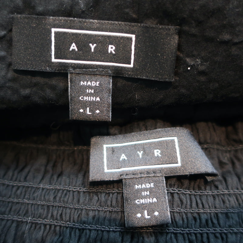 AYR Puff Sleeve Top &amp; Midi Skirt Set Black Crinkled Cotton Size Large