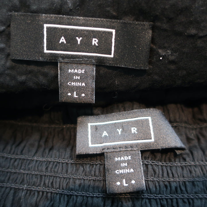 AYR Puff Sleeve Top &amp; Midi Skirt Set Black Crinkled Cotton Size Large
