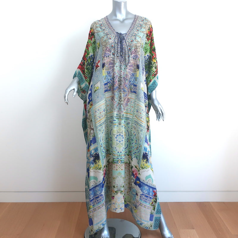 Camilla Lace-Up Kaftan Light Blue Crystal-Embellished Silk One Size Ma Celebrity Owned Camilla Lace-Up Kaftan Light Blue Crystal-Embellished Silk One Size Ma Celebrity Owned