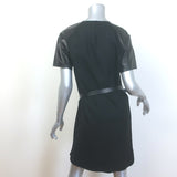 Derek Lam Leather-Sleeve Belted Shift Dress Black Virgin Wool Size US 4