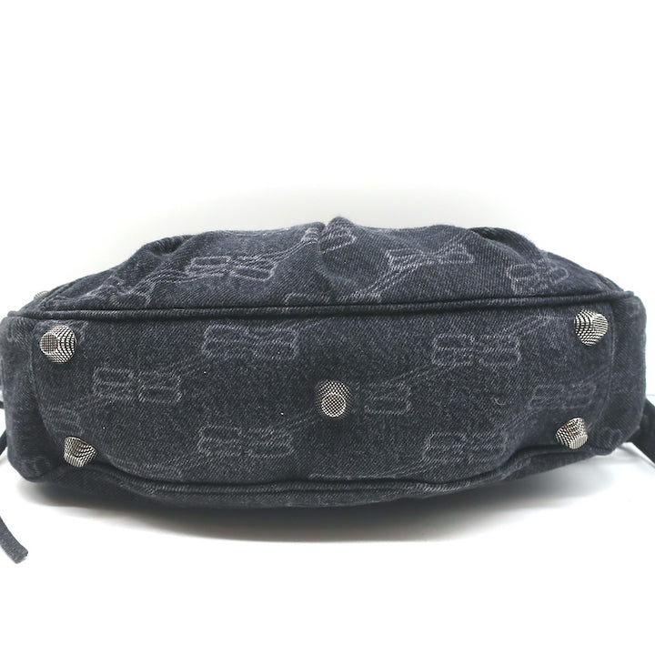 Balenciaga Le Cagole Small Shoulder Bag Black BB Monogram Denim