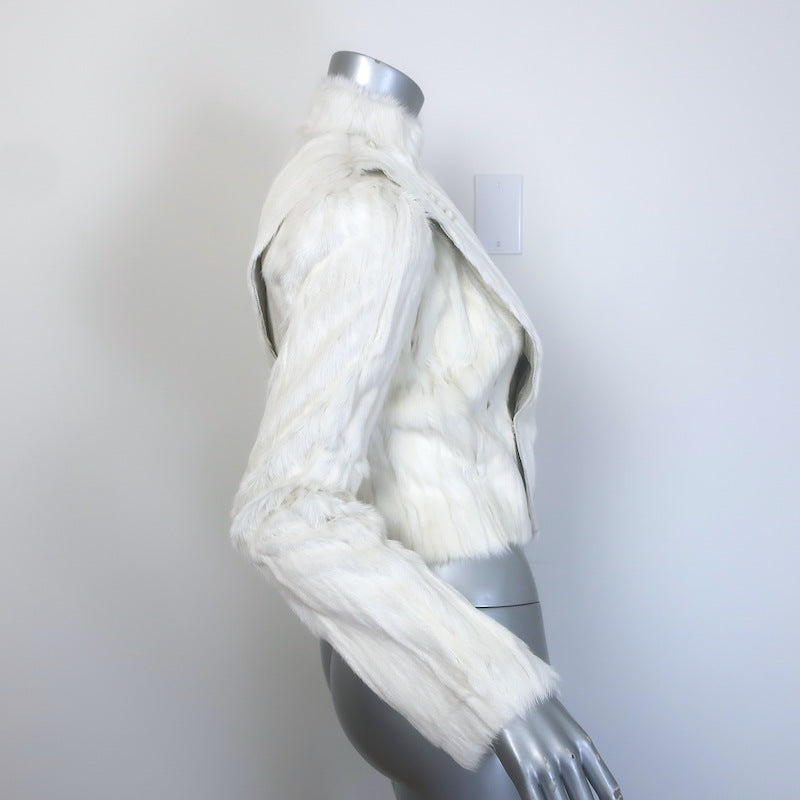 Valentino Flap-Front Goat Fur Jacket Cream Size 38