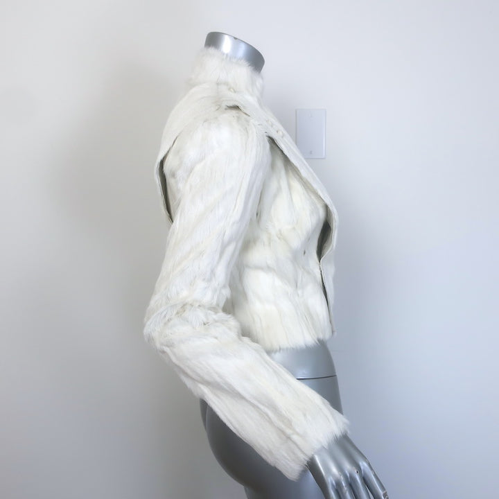 Valentino Flap-Front Goat Fur Jacket Cream Size 38