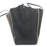 Valentino Tribal Painted Rockstud Tote Black Grained Leather Large Shoulder Bag