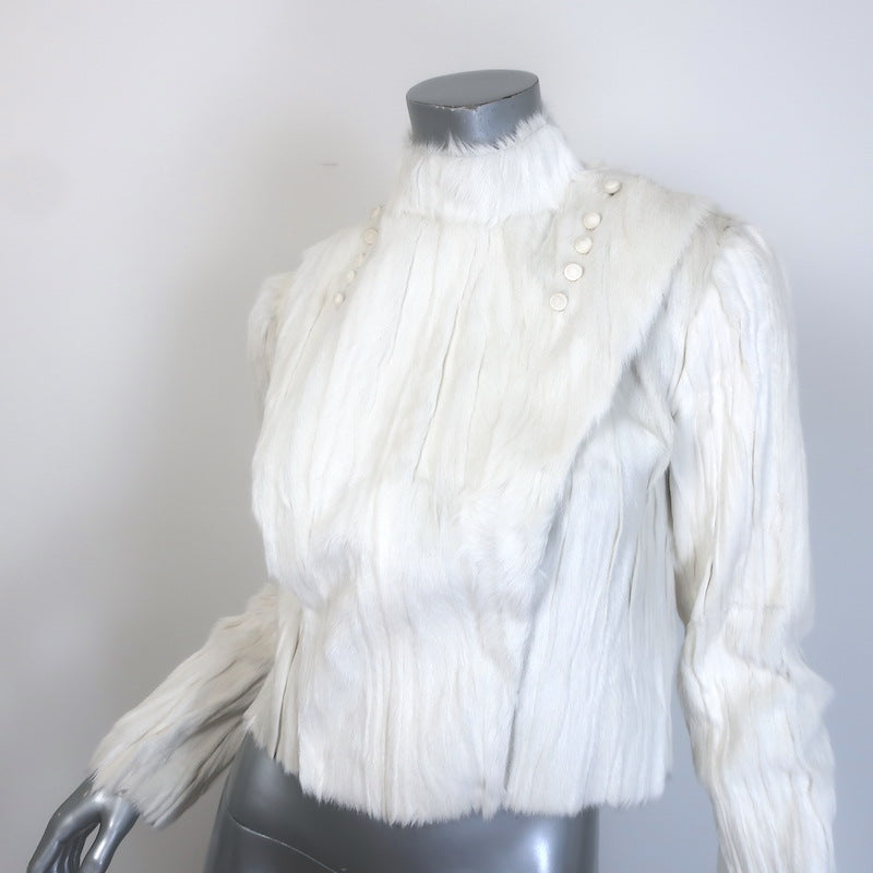 Valentino Flap-Front Goat Fur Jacket Cream Size 38