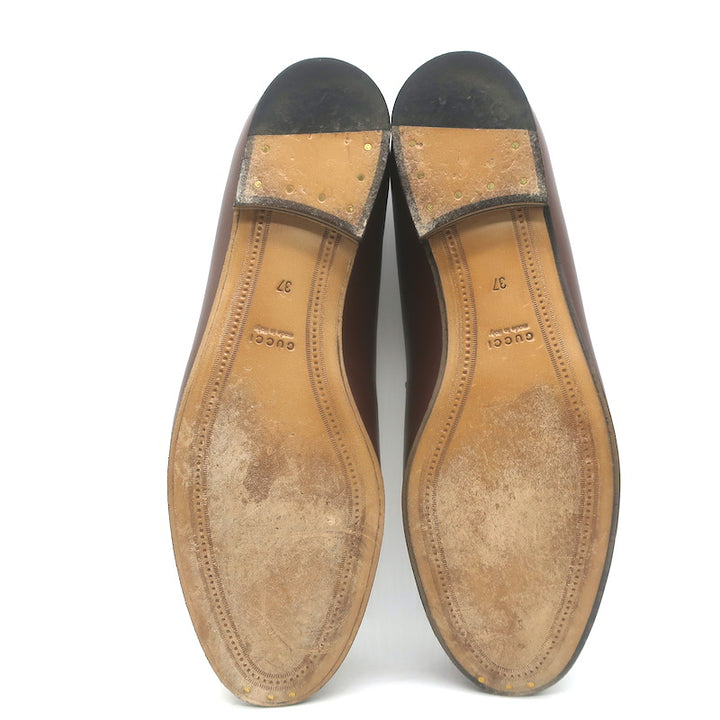 Gucci Jordaan Horsebit Loafers Sweet Chestnut Leather Size 37
