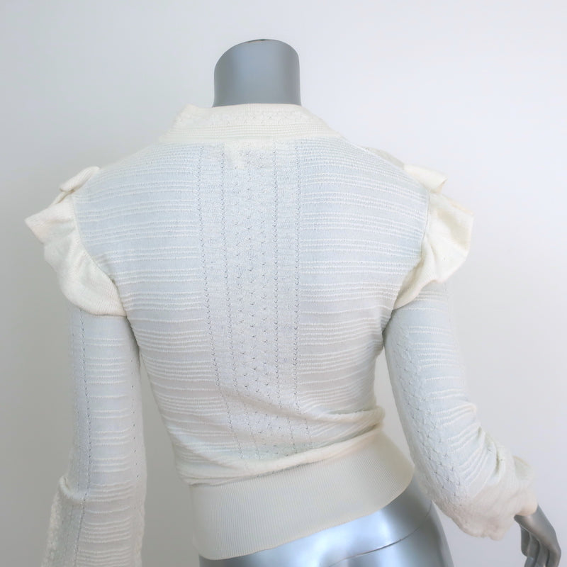 Chloe Ruffle Sweater Vanilla Wool Pointelle Knit Size Small