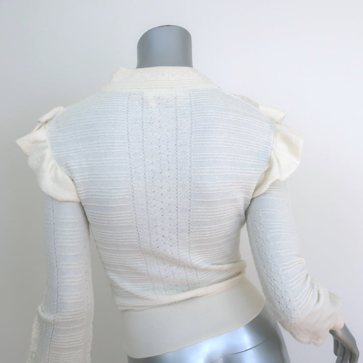 Chloe Ruffle Sweater Vanilla Wool Pointelle Knit Size Small