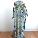 Camilla Lace-Up Kaftan Light Blue Crystal-Embellished Silk One Size Maxi Dress