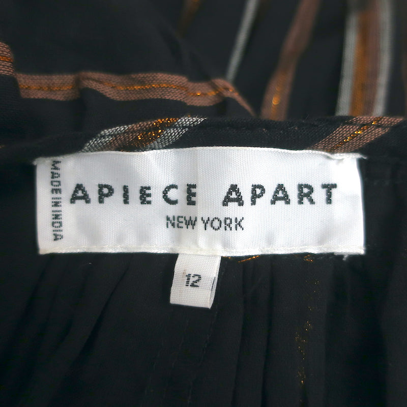 Apiece Apart Wrap Dress Nueva Costa Black/Copper Lurex Striped Cotton Size 12