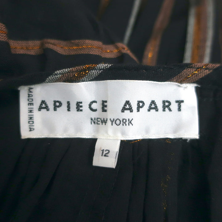 Apiece Apart Wrap Dress Nueva Costa Black/Copper Lurex Striped Cotton Size 12
