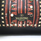 Valentino Tribal Painted Rockstud Tote Black Grained Leather Large Shoulder Bag