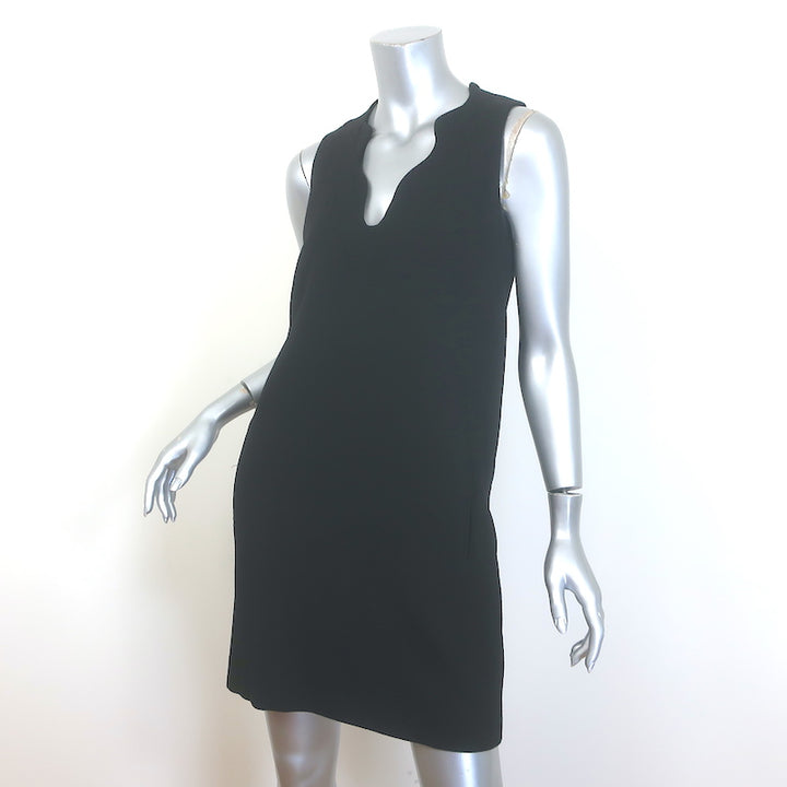 Christopher Kane Scalloped V-Neck Sleeveless Mini Dress Black Wool Crepe Size 10