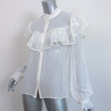 LoveShackFancy Erica Ruffle Blouse Cream Lace-Trim Swiss Dot Size Medium